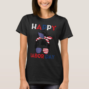 Messy Bun American Flag Labour Day Men Usa Vi T-Shirt