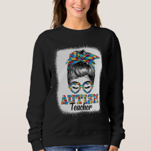 Messy Bun Autism Lehrer Autismus Monat Niedliches Sweatshirt
