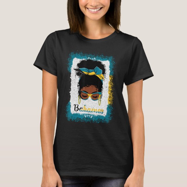 Messy Bun Bahamian Bahamas Flag Womens Woman Girl T-Shirt (Vorderseite)