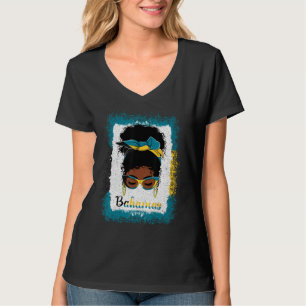 Messy Bun Bahamian Bahamas Flag Womens Woman Girl T-Shirt