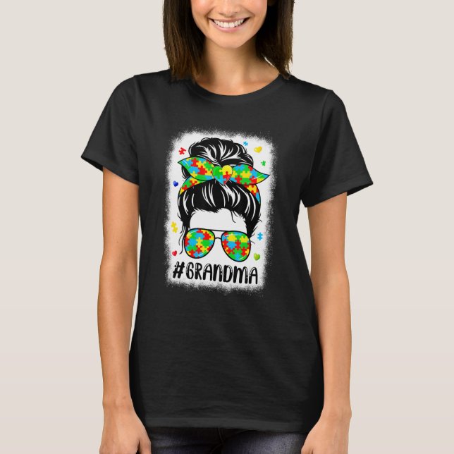 Messy Bun Bandana Grandma Supportive Women Autismu T-Shirt (Vorderseite)