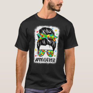 Messy Bun Bandana Mutter Unterstützende Autismus F T-Shirt