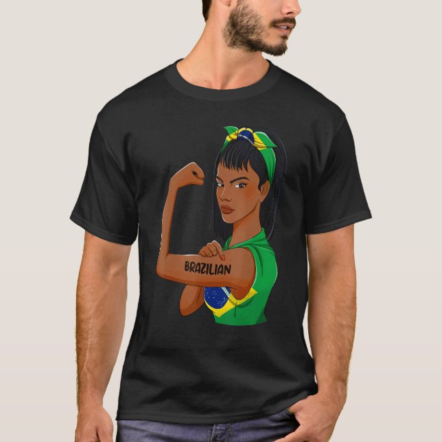 Messy Bun Brazilian Flag Brasilien für Frauen T-Shirt (Vorderseite)