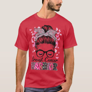 Messy Bun Breast Cancer Warrior Butterfly Cancer A T-Shirt