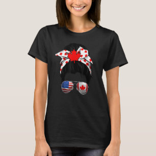 Messy Bun Canadian Mama Happy Canada Day Flag 1th T-Shirt