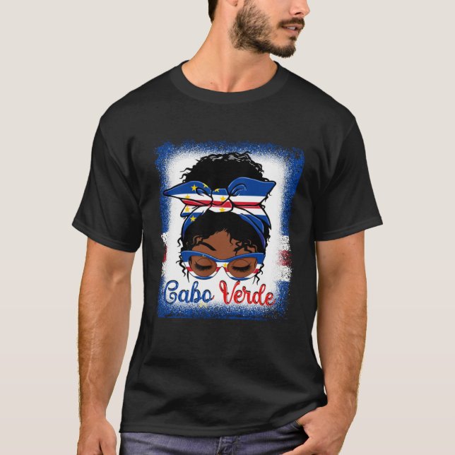 Messy Bun Cape Verdean Cabo Verde Flag Womens Woma T-Shirt (Vorderseite)