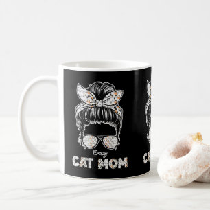 Messy Bun & Cat Print Bandana Katzen Besitzer Katz Kaffeetasse