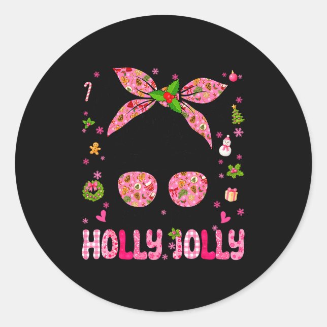 Messy Bun Christmas Nk Coquette Christmas Girls To Runder Aufkleber (Vorderseite)