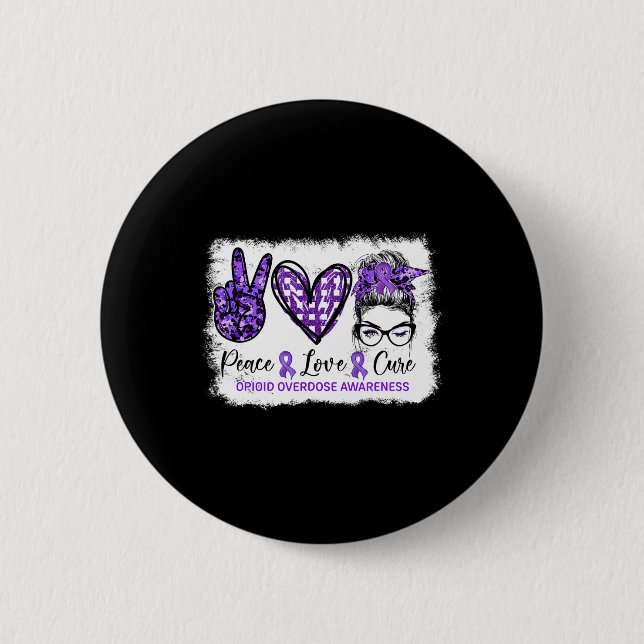 Messy Bun Frieden Liebe Heilung Lila Band Opioid Ü Button (Vorderseite)