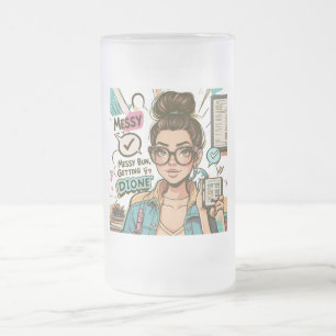 Messy Bun, Getting Stuff Done - Boss Babe Cartoon Mattglas Bierglas