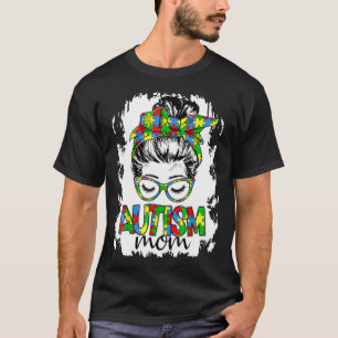 Messy Bun Girl Puzzle Piece Herz Autismus Mama Awa T-Shirt