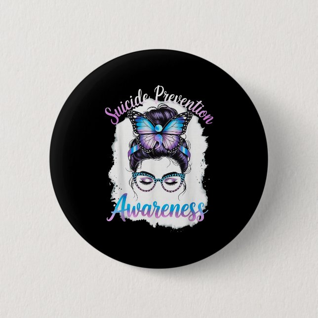 Messy Bun Girl Suicide Prevention Mental Health Gr Button (Vorderseite)