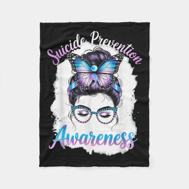 Messy Bun Girl Suicide Prevention Mental Health Gr Fleecedecke (Vorderseite)