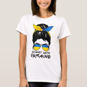 Messy Bun Girl Ukraine 'Ich stehe' mit der Ukraine T-Shirt