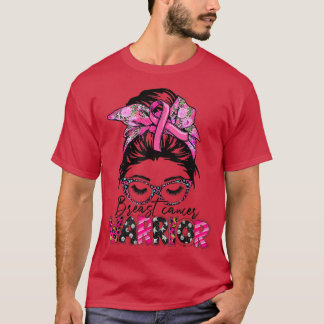 Messy Bun Glasses Wear Pink Krieger Brustkrebs T-Shirt