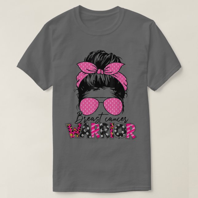 Messy Bun Glasses Wear Pink Krieger Brustkrebs T-Shirt (Design vorne)