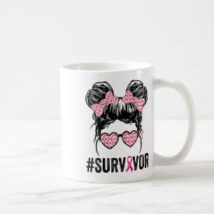 Messy Bun Gles Wear Pink Survivor Breast Cancer Aw Kaffeetasse