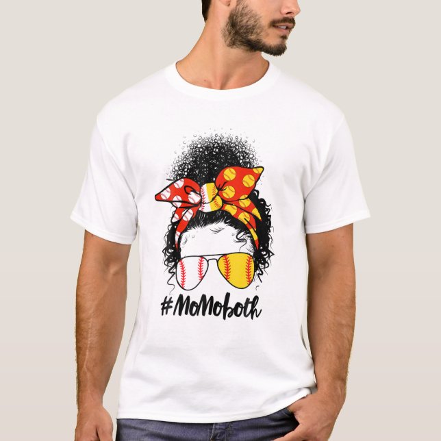 Messy Bun Hair African Afro Mama beider Softball B T-Shirt (Vorderseite)