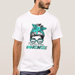 Messy Bun Hair Aquamarin Ribbon Myasthenia Gravis  T-Shirt