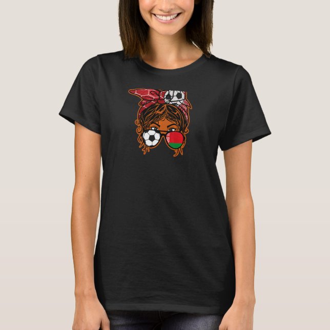 Messy Bun Hair Brown Skin Soccer Girl Belarus Jers T-Shirt (Vorderseite)