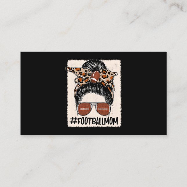 Messy Bun Hair Football Mama Happy Mors Day Leopar Visitenkarte (Vorderseite)