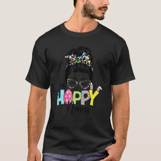 Messy Bun Hair One Hoppy Nonni Bunny Happy Oaster T-Shirt