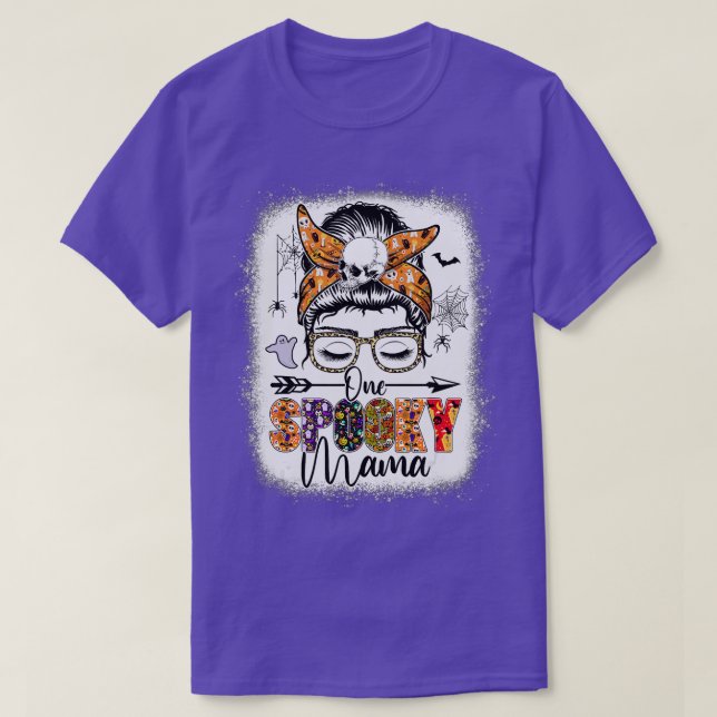 Messy Bun Hair One Spooky Mama Halloween Kostüm D T-Shirt (Design vorne)
