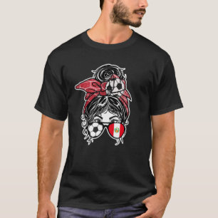 Messy Bun Hair Peruvian Soccer Girl Peru Jersey Sp T-Shirt
