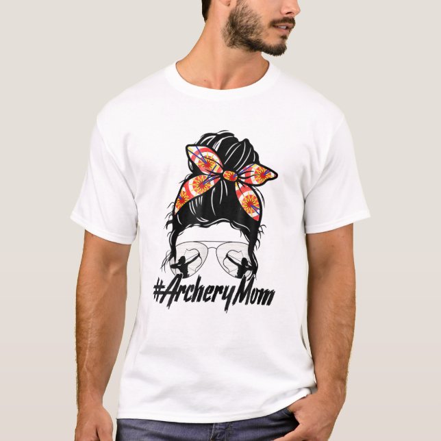Messy Bun Hair Sunglasses Bandana Archery Mama Wom T-Shirt (Vorderseite)