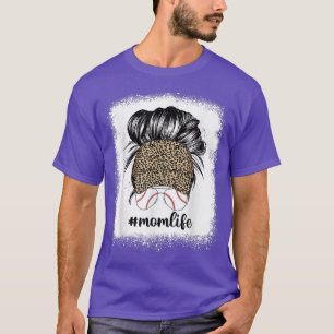 Messy Bun Hair Women Mama Life Geparden Print Base T-Shirt