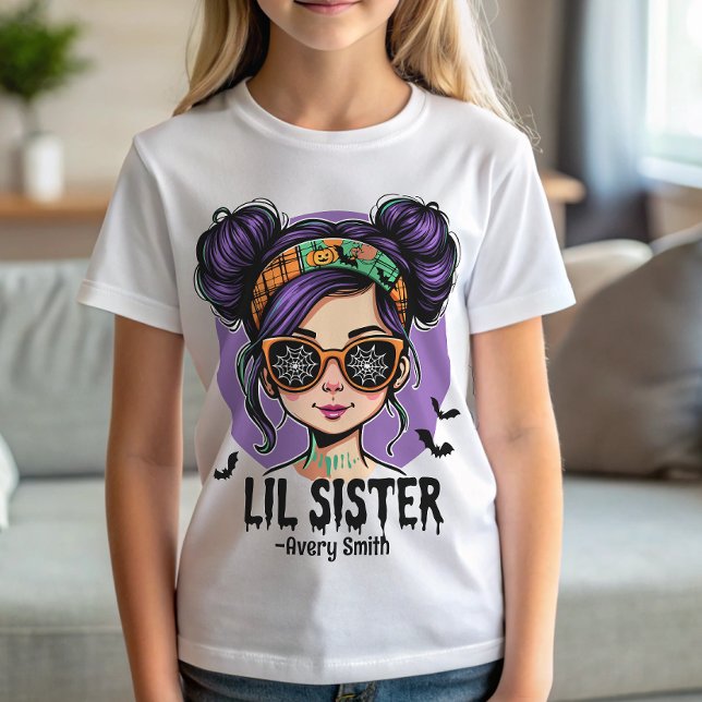 Messy Bun Halloween Little Sister T-Shirt (Von Creator hochgeladen)