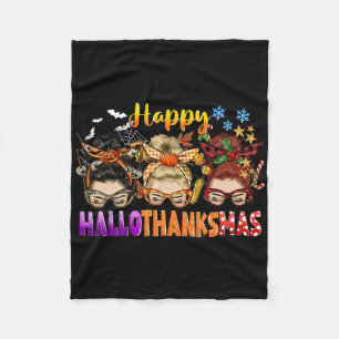 Messy Bun Halloween zu Weihnachten Frauen glücklic Fleecedecke