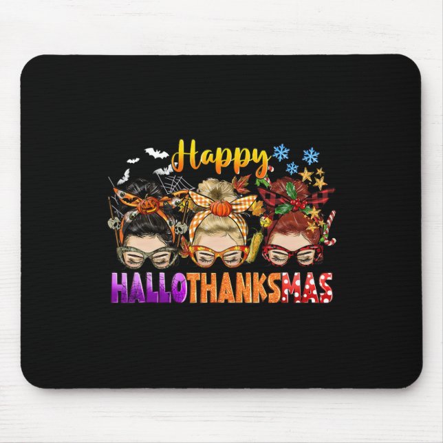 Messy Bun Halloween zu Weihnachten Frauen glücklic Mousepad (Vorne)