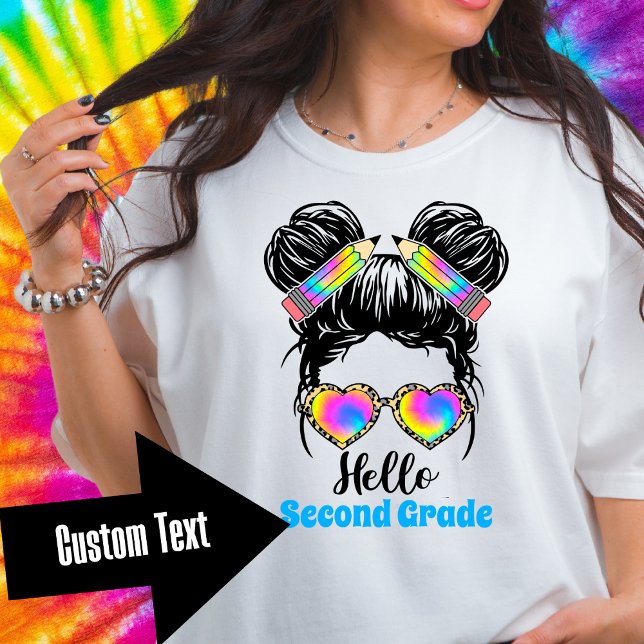 Messy Bun Hello Custom Grade Level Tshirt (Von Creator hochgeladen)