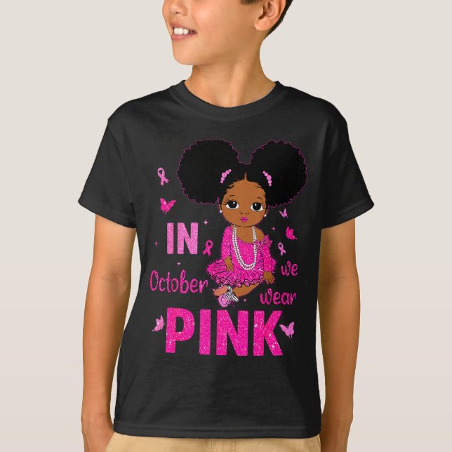 Messy Bun In October We Wear Nk Breast Cancer Blac T-Shirt (Vorderseite)