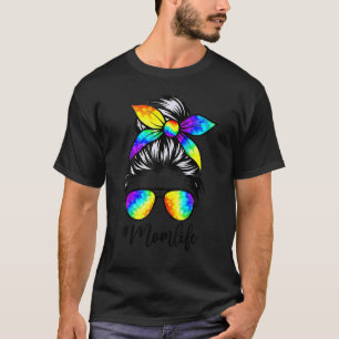 Messy Bun Karierte Sonnenbrille Mama Leben Mütter  T-Shirt