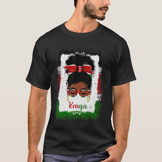 Messy Bun Kenyan Kenya Flag Womens Woman Girl T-Shirt (Vorderseite)