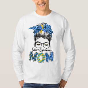 Messy Bun Leopard Blue Yellow Ribbon Down Syndrom T-Shirt