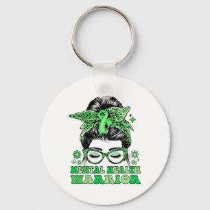 Messy Bun Leopard Green Ribbon Mental Health Warri Schlüsselanhänger