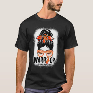 Messy Bun Leopard Orange Ribbon Leukemia Warrior T-Shirt