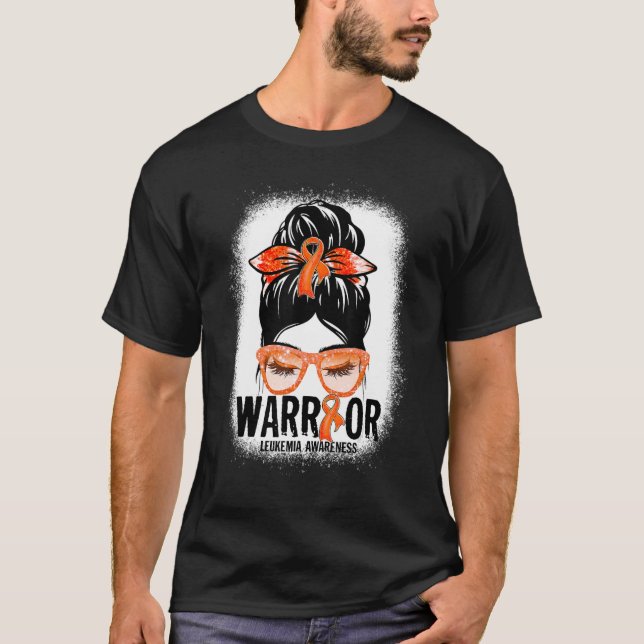 Messy Bun Leopard Orange Ribbon Leukemia Warrior T-Shirt (Vorderseite)