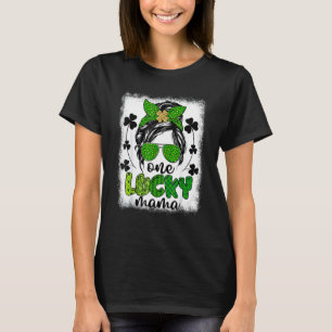 Messy Bun Leopard St Patrick's Day One Lucky Mama T-Shirt