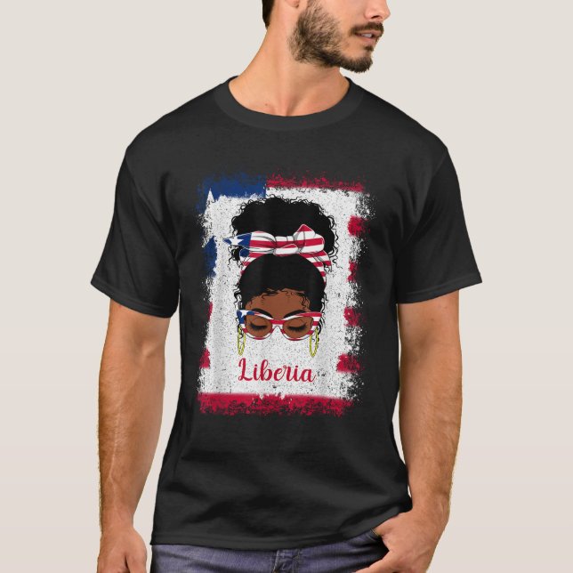 Messy Bun Liberian Liberia Flag Frauen Mädchen T-Shirt (Vorderseite)