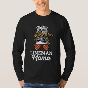 Messy Bun Lineman Mama Leopard Pattern Offensive L T-Shirt
