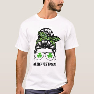 Messy Bun Luckiest Mama St. Patrick's Day T-Shirt