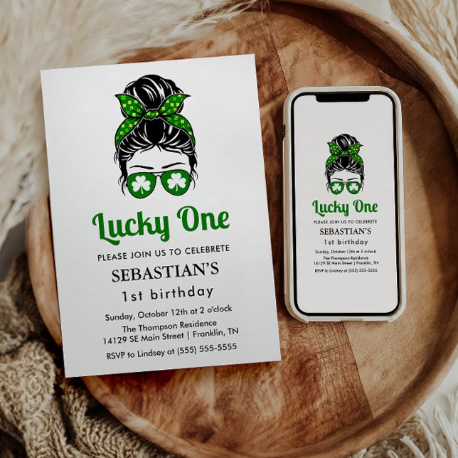 Messy Bun Lucky One 1. Geburtstagsmädchen Einladung (Von Creator hochgeladen)