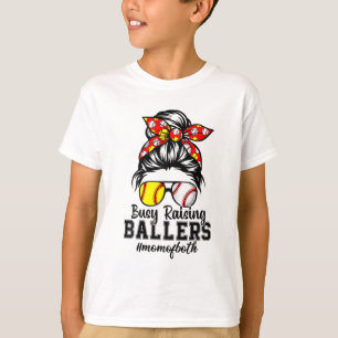 Messy Bun Mama beider Baseball Softball beschäftig T-Shirt