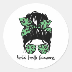 Messy Bun Mental Health Awareness Mental Health S Runder Aufkleber