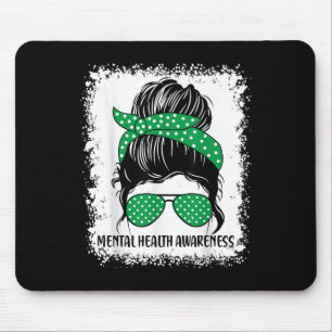 Messy Bun Mental Health S Awareness Green Ribbon _ Mousepad