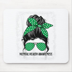 Messy Bun Mental Health Sensibilität Green Ribbon Mousepad